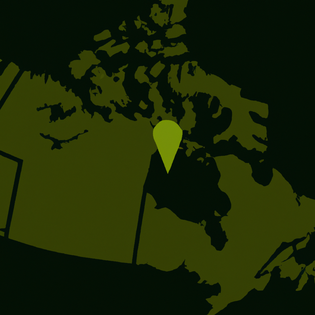 Minimal green map pin over Canadian city map