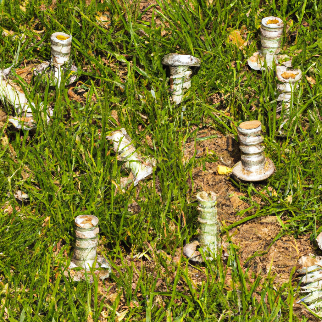 Spring lawn with aeration cores on a vibrant green Canadian yard